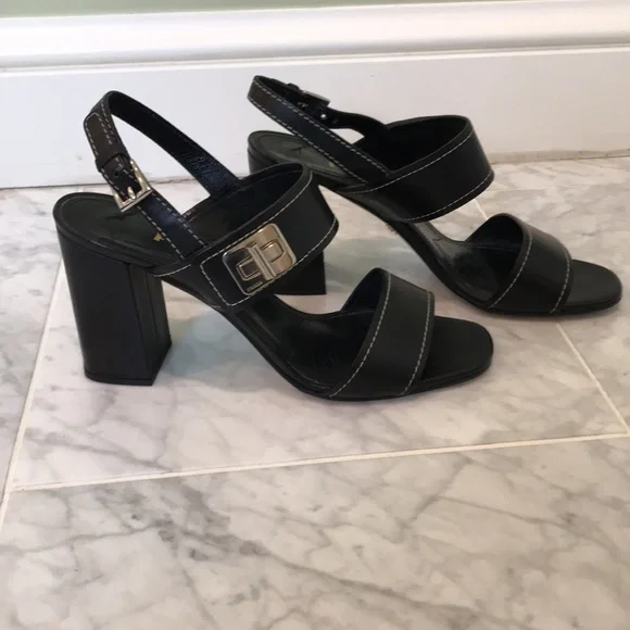 Prada Calzature Donna block heel, sling back sandals with dust bags